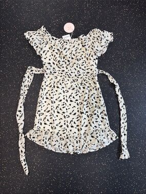 Wild Honey Ivory & Black Ruffle Tie-Waist Mini Dress